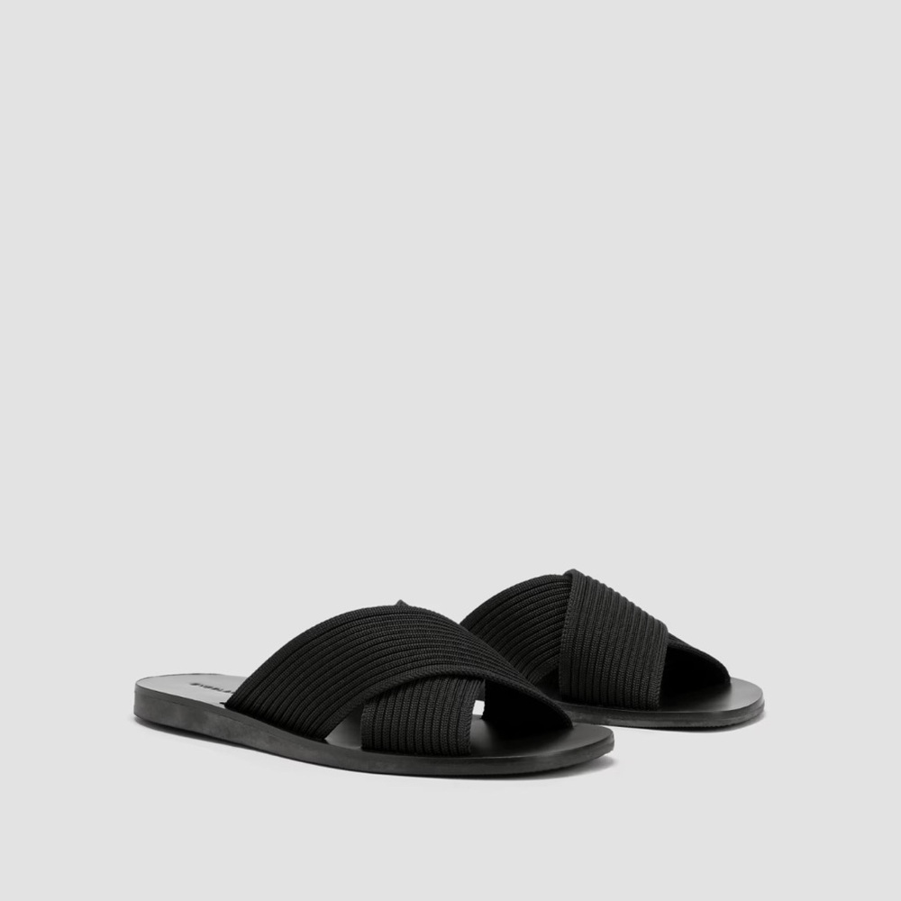 Everlane Black Ribbed Crisscross Slide Sandals